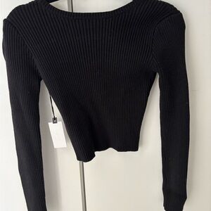 Black Ribbed Long Sleeve Top